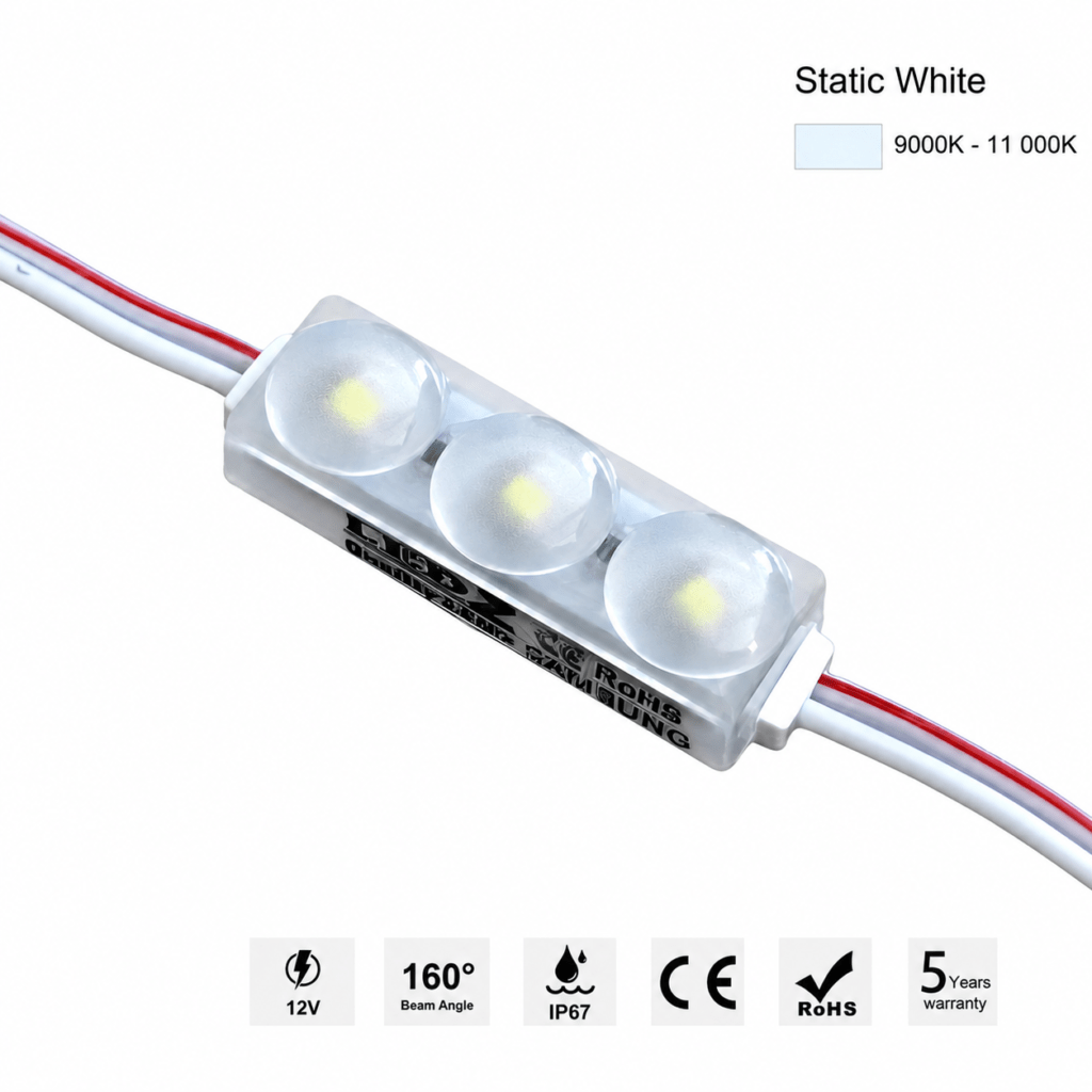 led module 3 chip / 160° / 0.48w / 12v / 9000k 11 000k / ice white / 5 year warranty