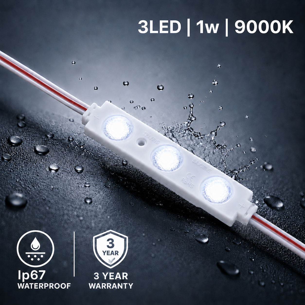 led module – 3 chip | 160° | 1w | 12v | 9000k – 11 000k | ice white | 3 year warranty