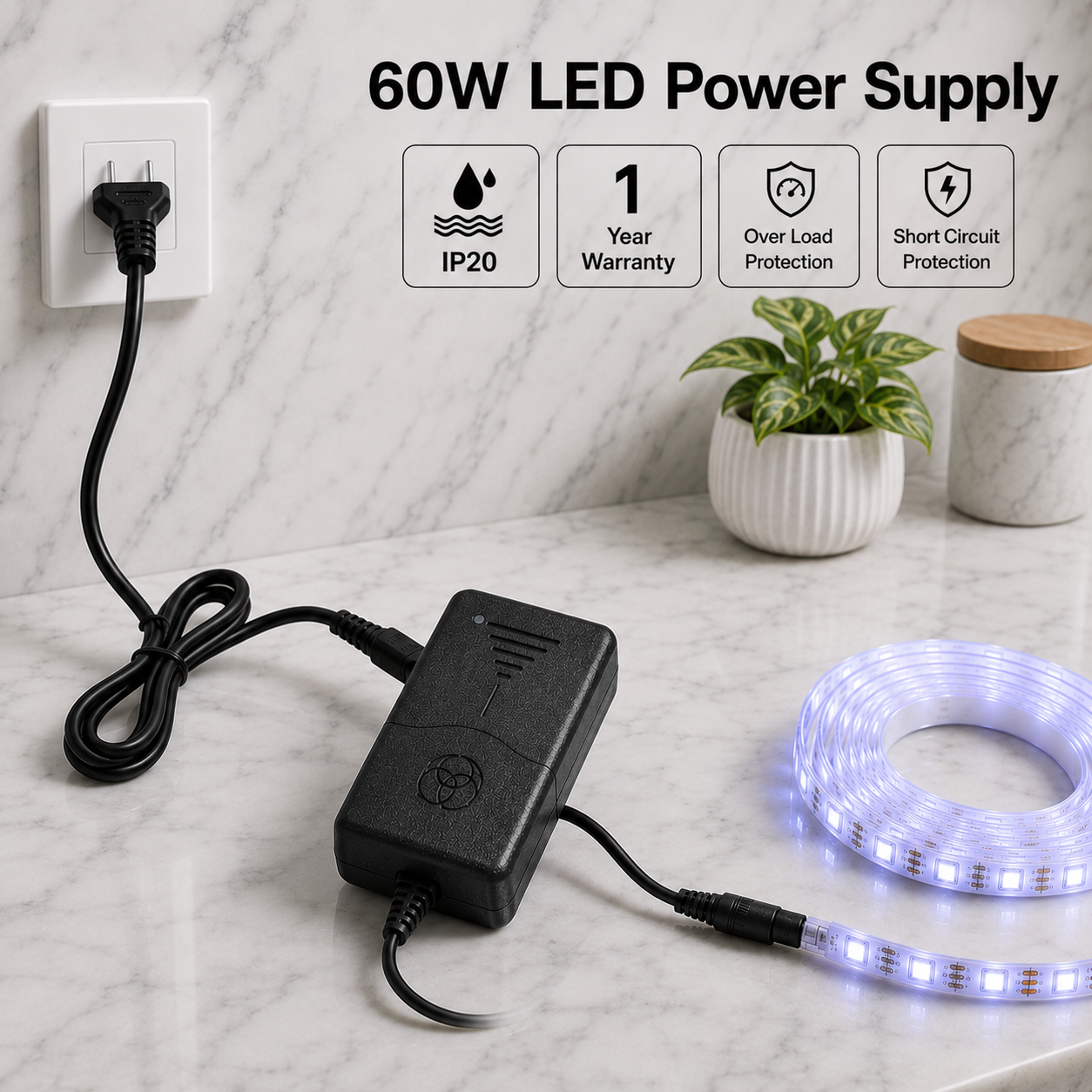 power supply 60 watt 12 volt plug & play