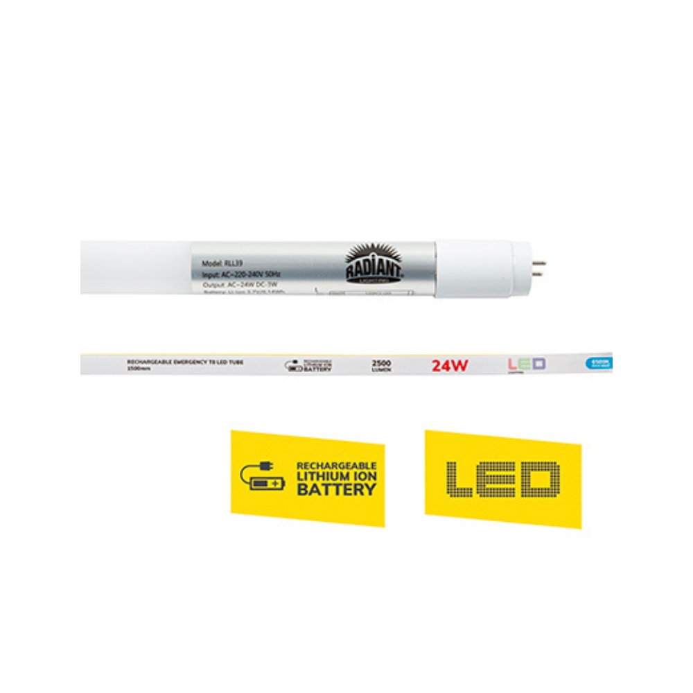 LED TUBE T8 / BACK-UP BATTERY / 1500mm / 5 FT / AC 24W / DC 3W / 2500Lm / DC 300Lm / Fluorescent Replacement / 1 Year Warranty