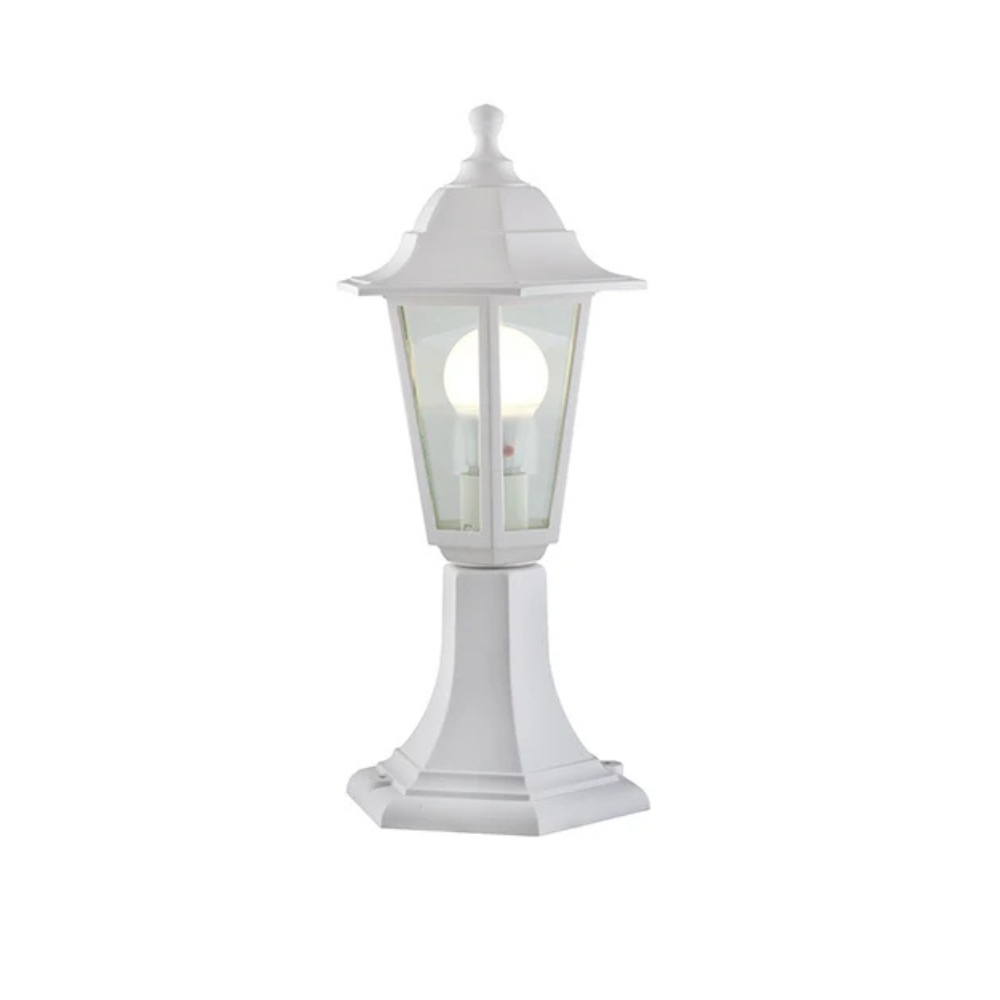 White Plastic Pedestal 6 Panel Lantern