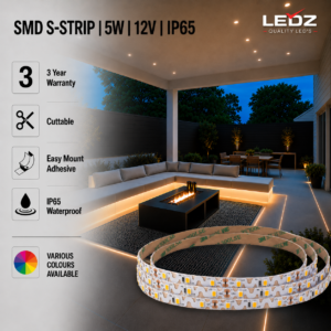 led strip lights / s strip / bendable / 12v / 5w/m / various colours / ip65 / 3 year warranty