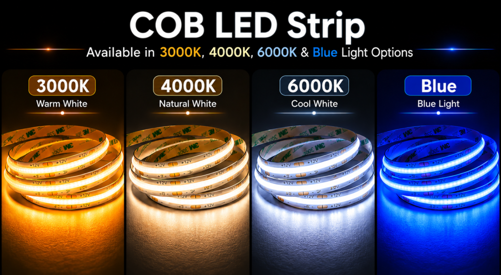 led strip lights / cob / 24v / 8w/m / warm / natural / cool white / ip20 / 5 year warranty