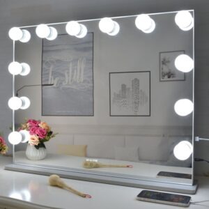 this image shows LED lights around a mirror