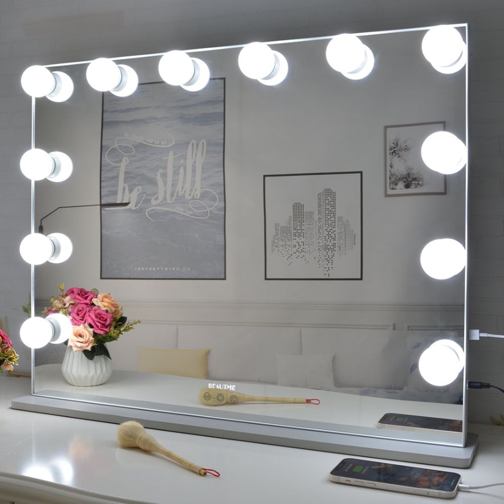 this image shows LED lights around a mirror