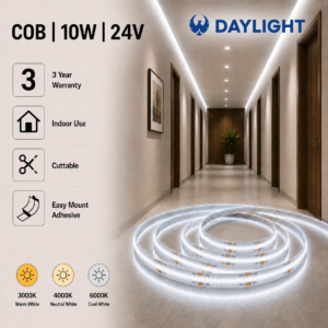 led strip lights / cob / 24v / 10w/m / warm / natural / cool white / ip20 / 3 year warranty