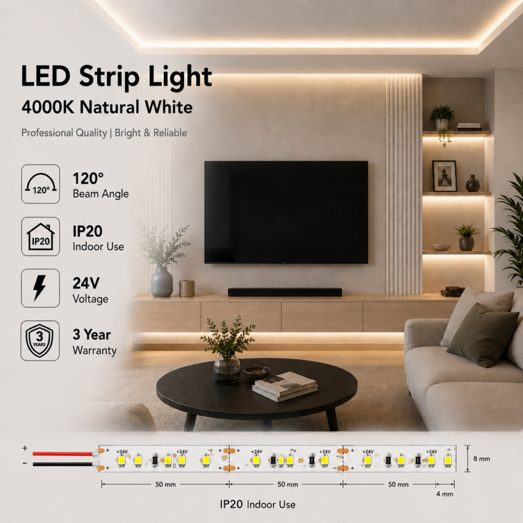 4.8w 24v ip20 strip light (8mm)